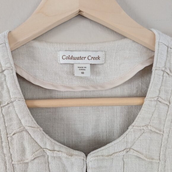 Beige Linen Blend Quarter Sleeve Blazer with Hook and Eye Clasps - Women's Sz 10 - Picture 5 of 11